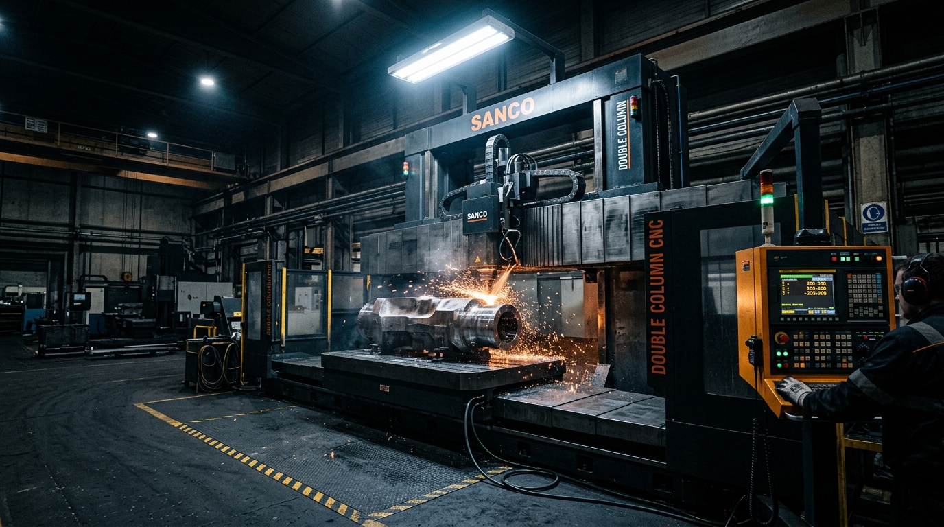 DHANRAJ Engineering SANCO double column CNC machining centre in operation